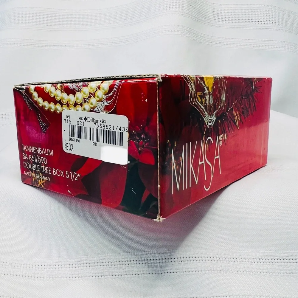 MIKASA Crystal Tannenbaum Double Tree‎ Lidded Box Holiday Gift Decor IOB EUC VTG
